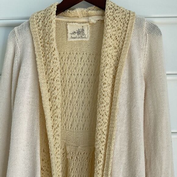Anthro Angel of the North Evenie Chenille long open Cardigan Ivory Sweater S - Picture 3 of 12